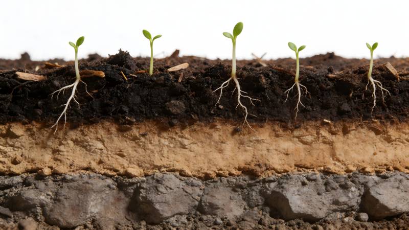 幼苗扎根土壤生长图片