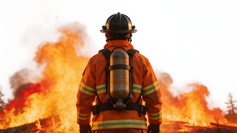 消防员背影战火图片