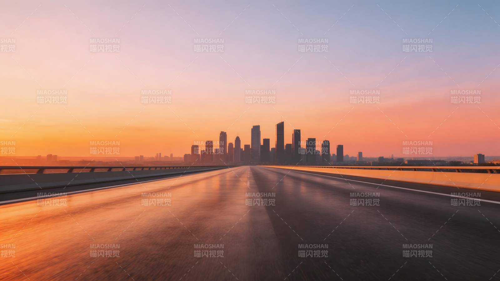 城市日落长桥图片