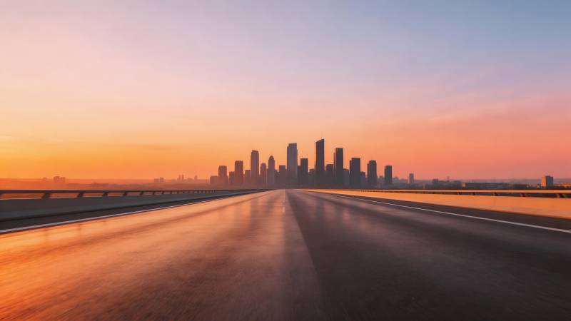 城市日落长桥图片