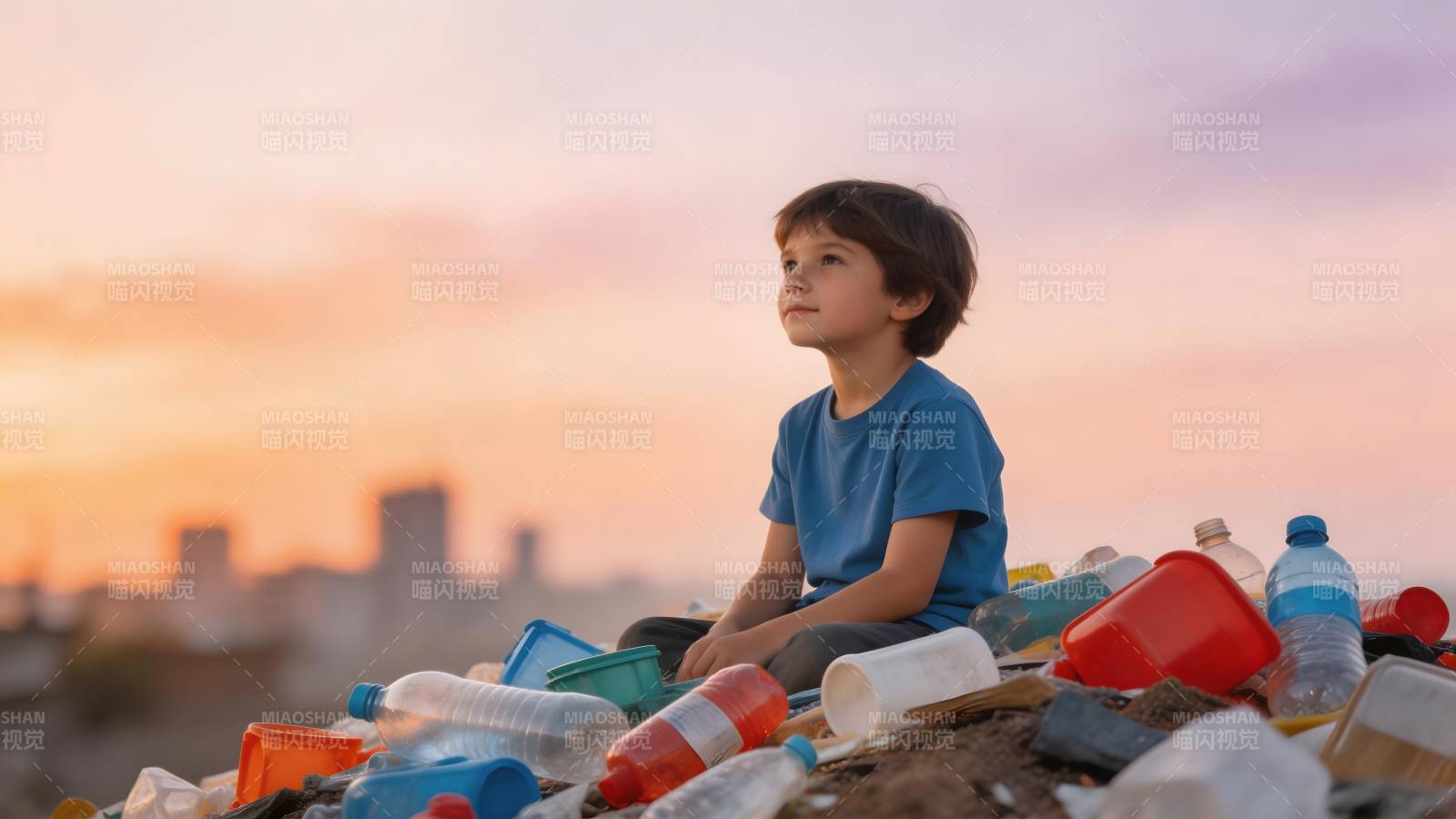 童望垃圾山 城市暮色中图片