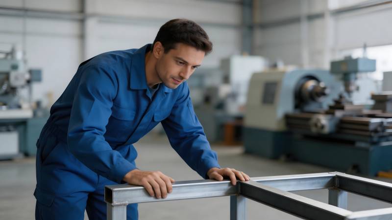 工人检查金属框架图片