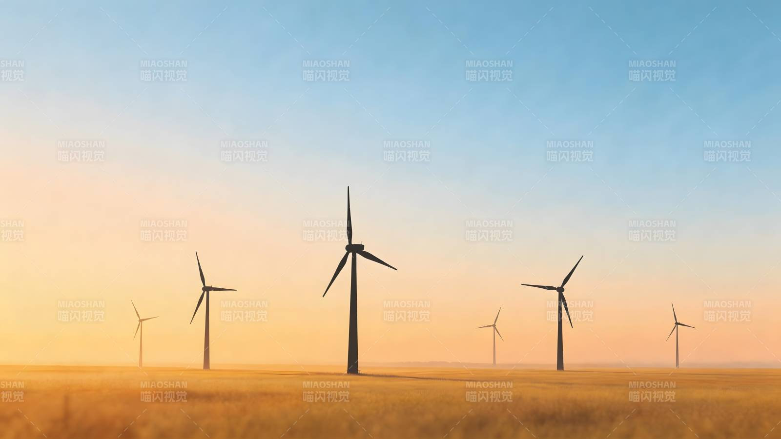 风车田野日落图片