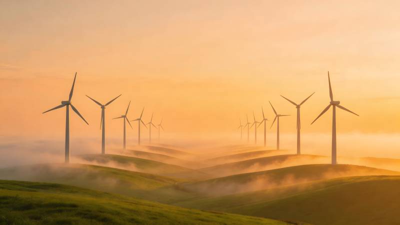 晨曦中的风车阵图片