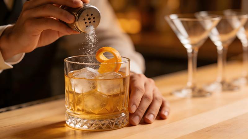 调酒师撒盐装饰鸡尾酒图片