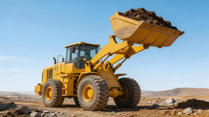 黄色装载机作业中图片