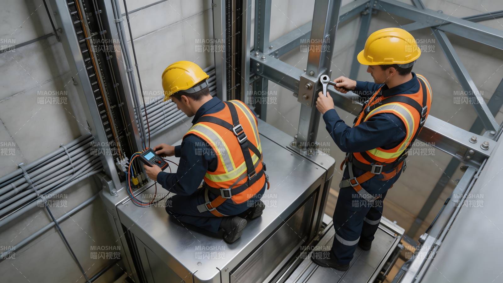 工人检修电梯设备图片