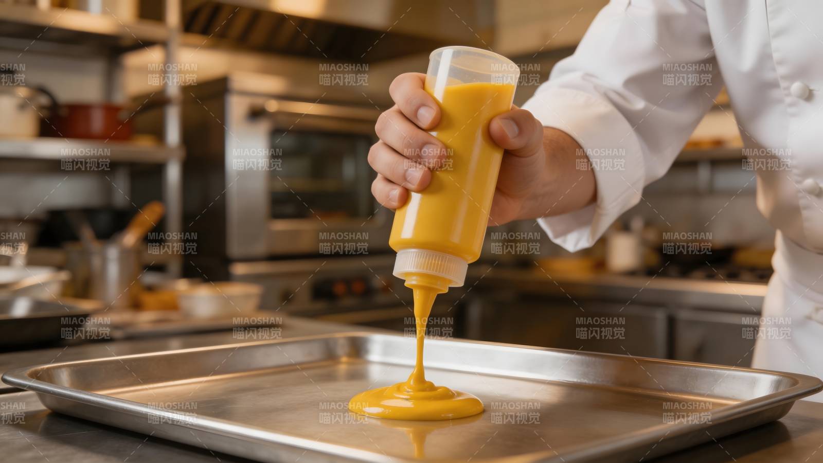 挤酱汁入盘图片