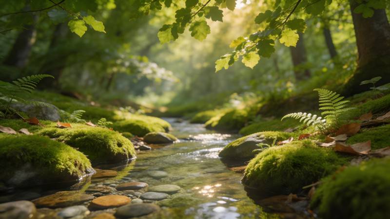 溪流穿林 绿意盎然图片