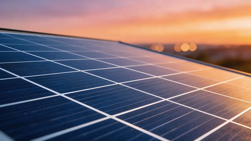 夕阳下的太阳能板图片