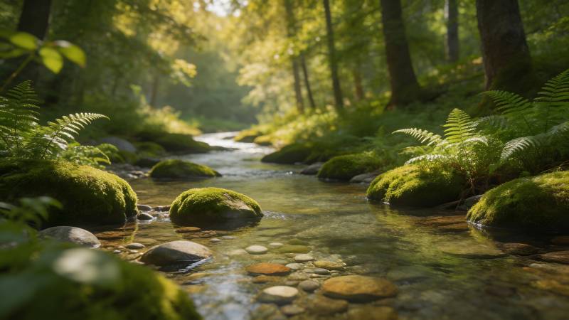 溪流穿林 静谧幽深图片