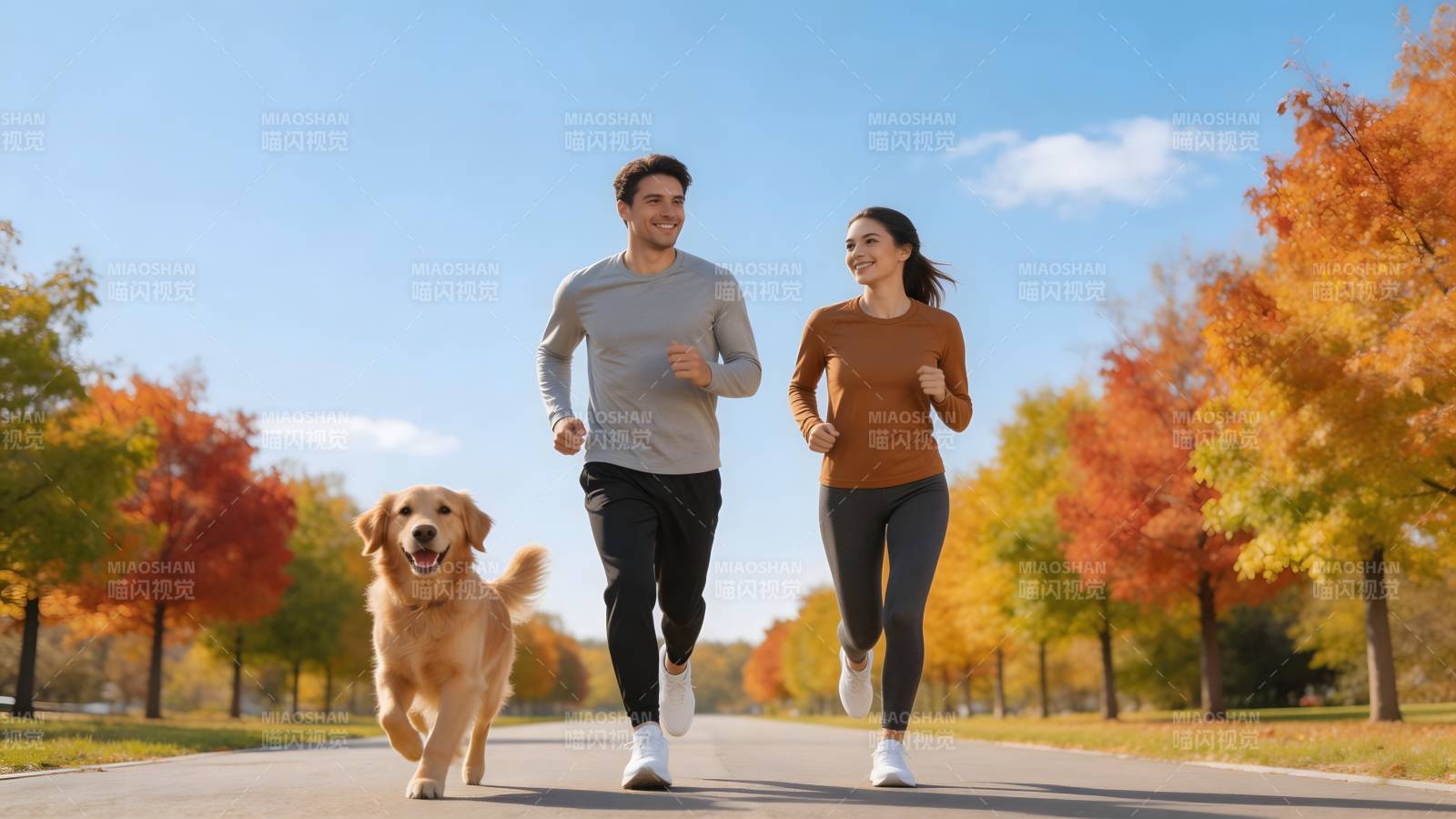 秋日跑步 人狗同行图片