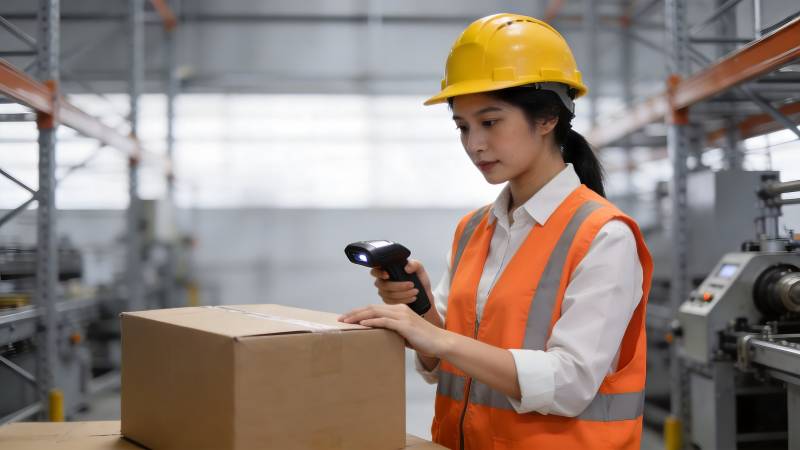 工厂女工扫码作业图片