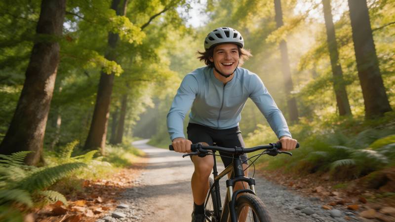 林间骑行乐图片