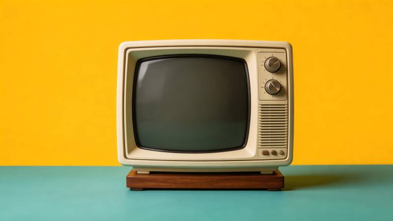 复古电视 黄色背景图片
