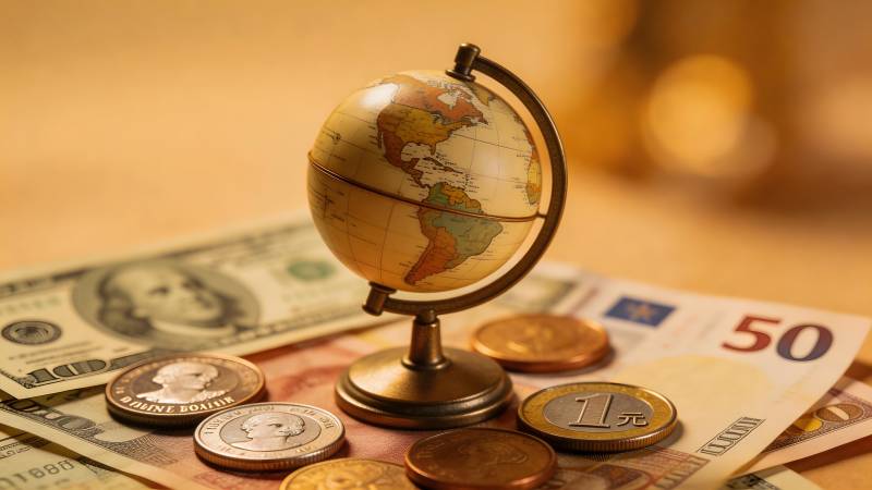 全球货币与地球仪图片