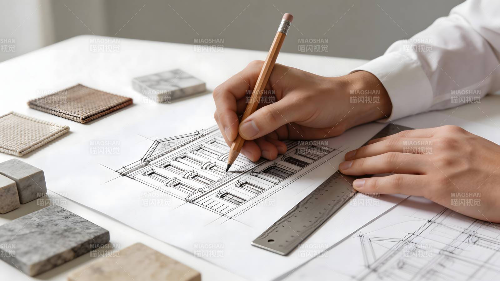 设计师绘建筑草图图片