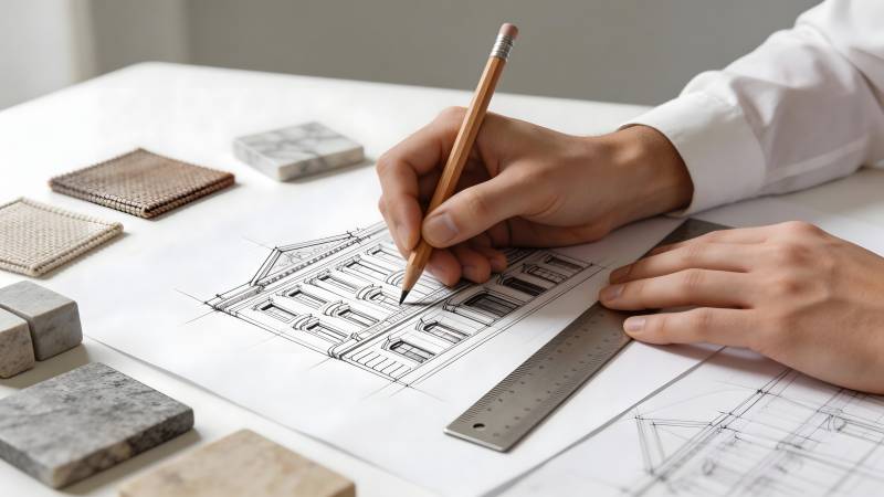 设计师绘建筑草图图片