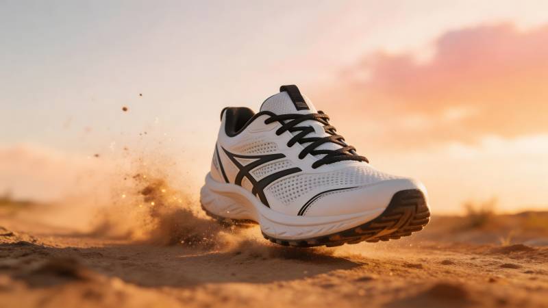 奔跑在沙地上的跑鞋图片