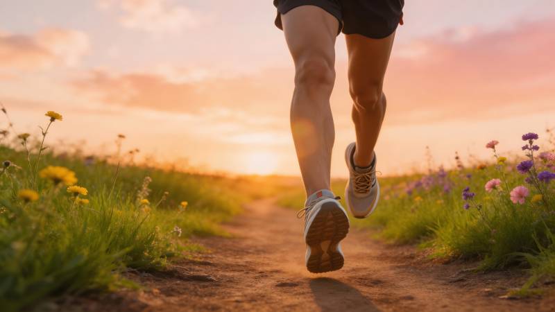 夕阳下奔跑的背影图片