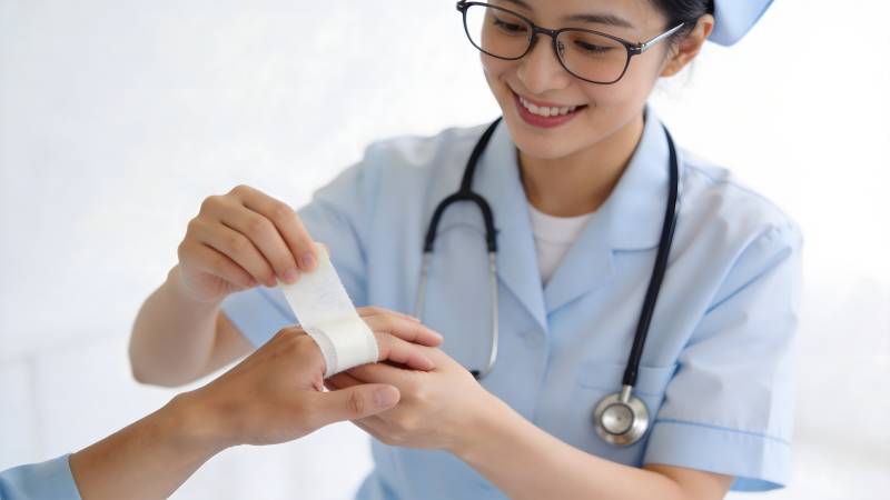 护士为患者包扎伤口图片