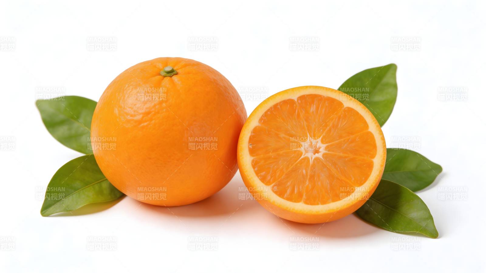 新鲜橙子与绿叶图片