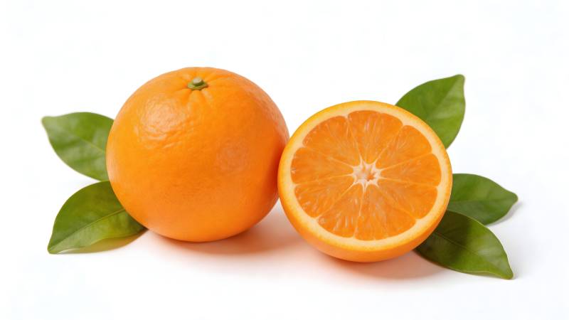 新鲜橙子与绿叶图片