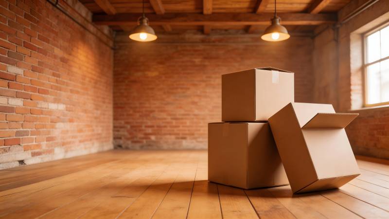 空房中的纸箱图片