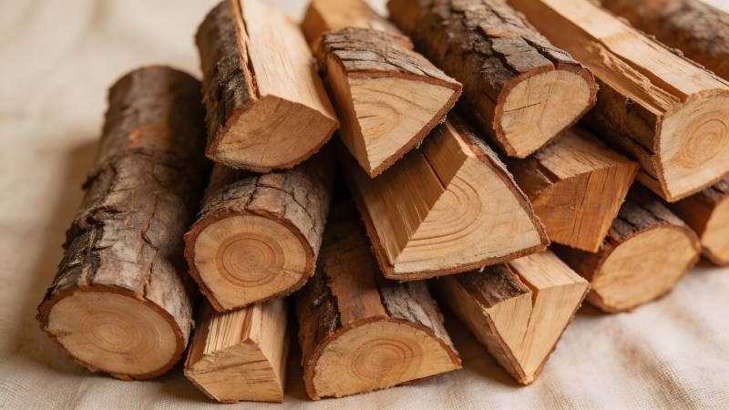 整齐堆放的木柴图片