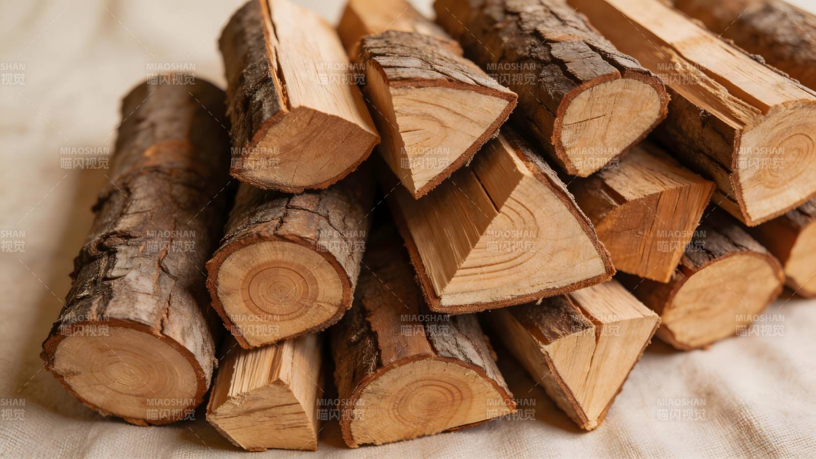 整齐堆放的木柴图片