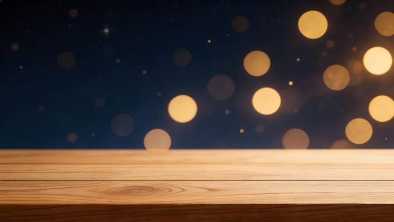 木桌夜景灯光图片