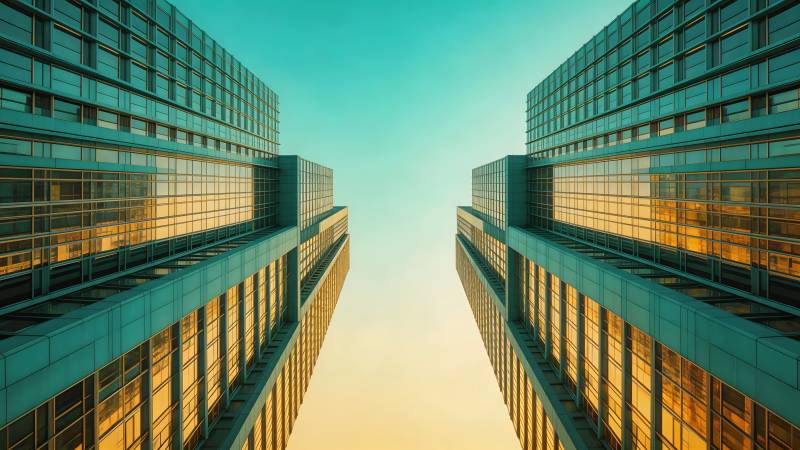 双塔映日辉图片