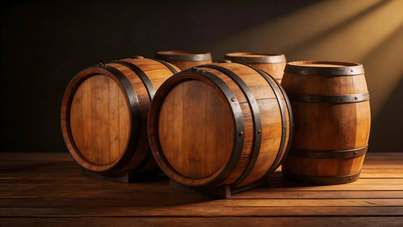 木桶静置光影中图片