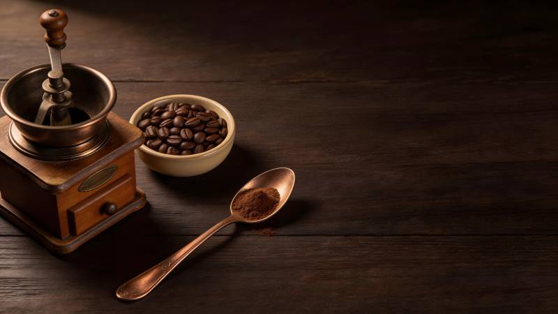 咖啡豆与磨豆器图片