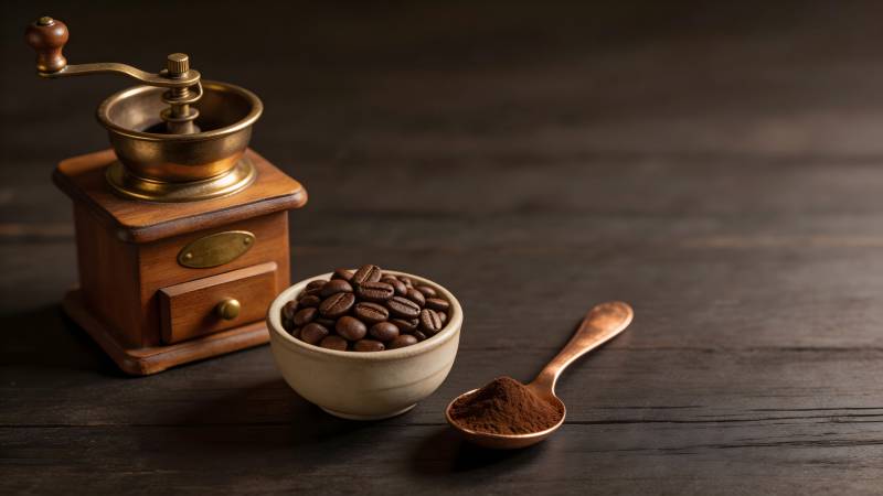 咖啡豆与磨豆机图片
