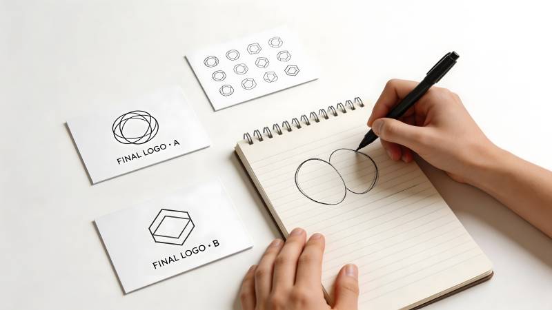 手绘logo设计过程图片