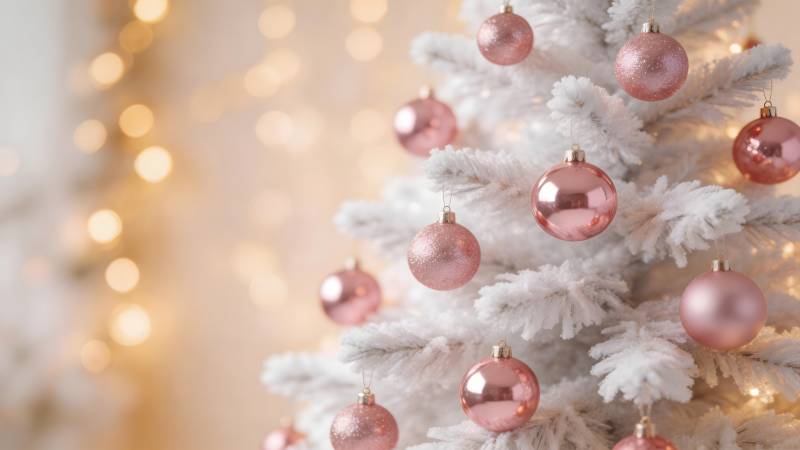 粉红圣诞树装饰图片