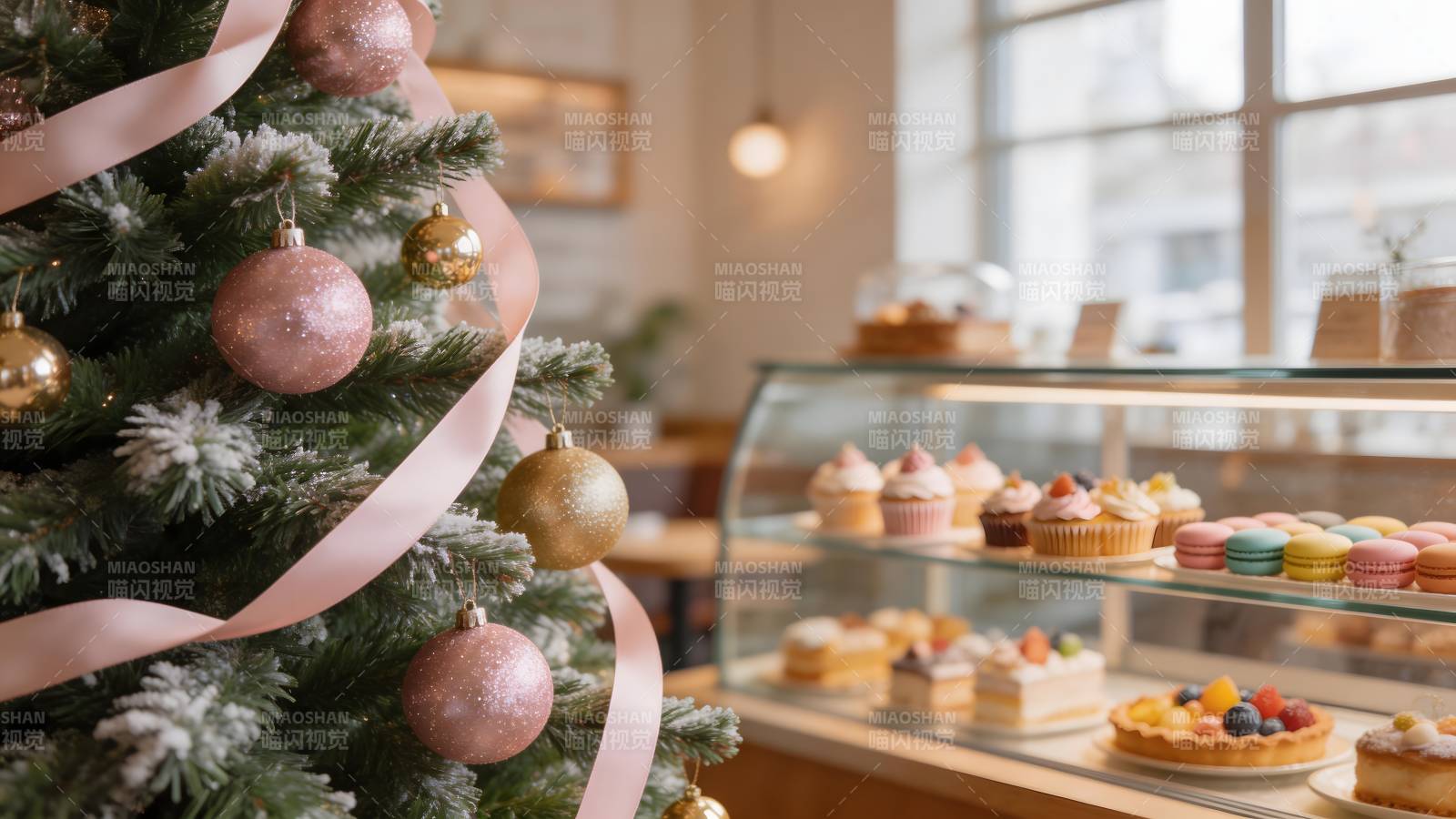 圣诞树旁的甜品店图片