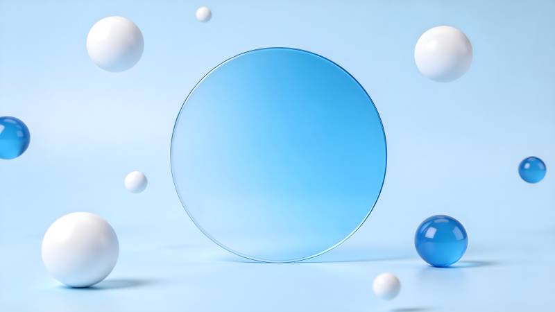 蓝白球环绕透明圆盘图片