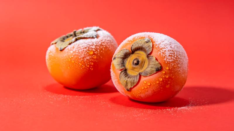 霜覆柿子红图片