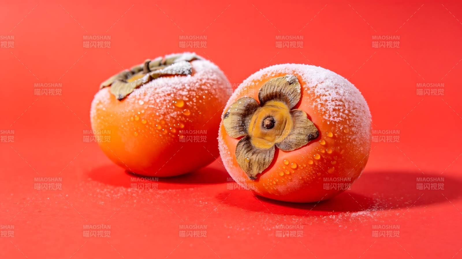 霜覆柿子红图片