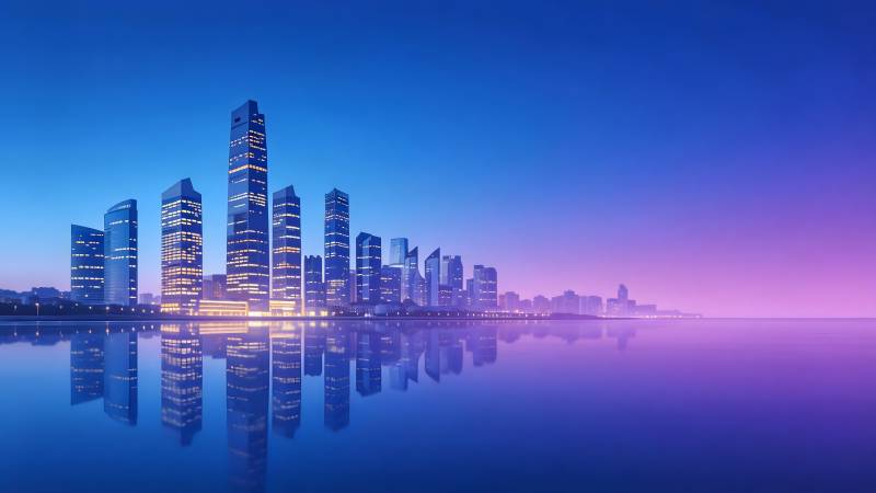 城市夜景倒影图片