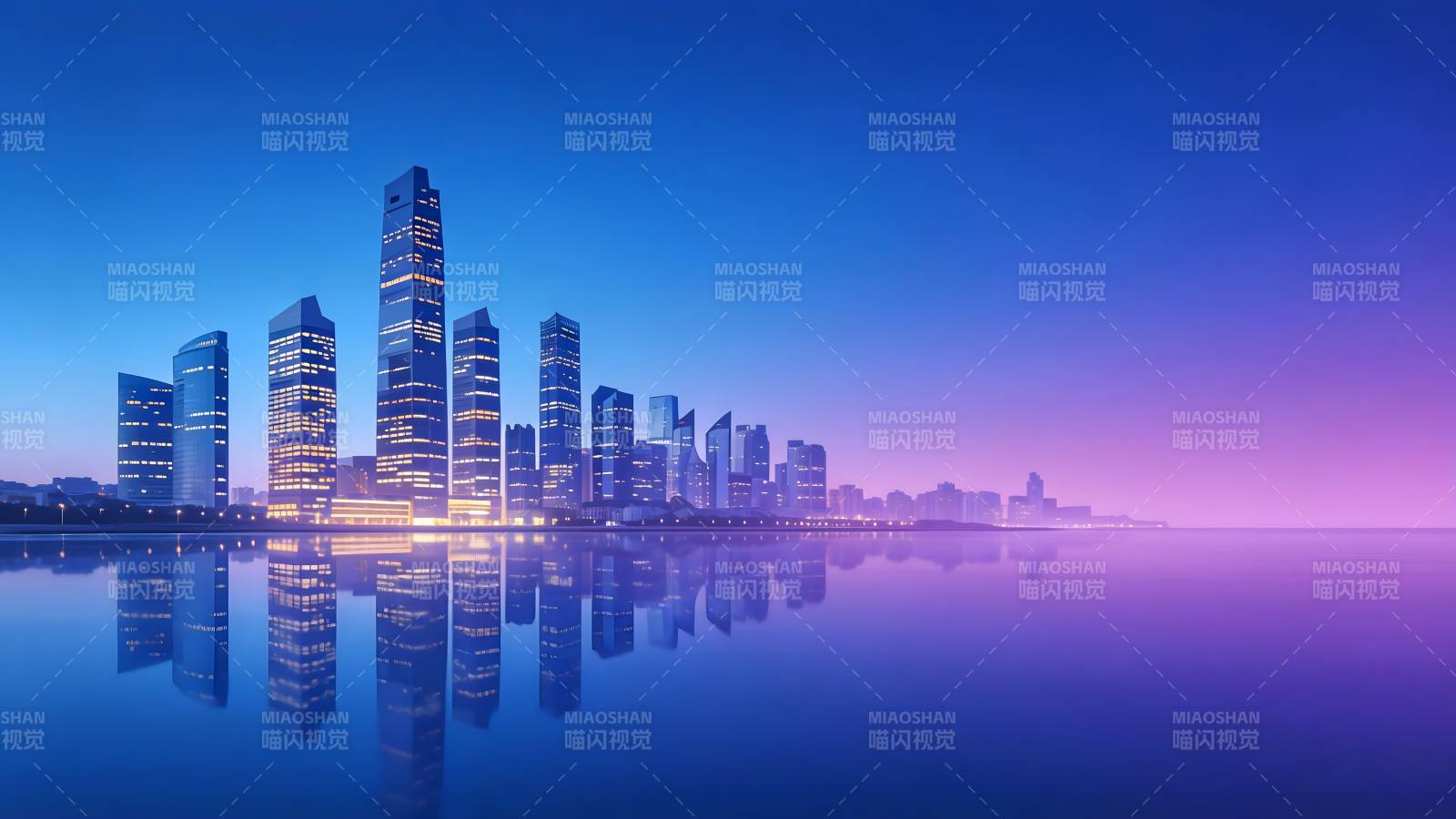 城市夜景倒影图片