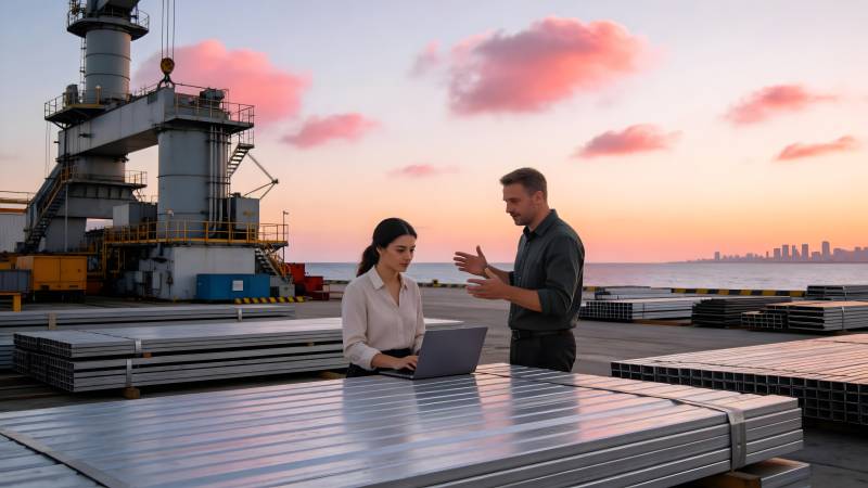 工业区夕阳下洽谈图片