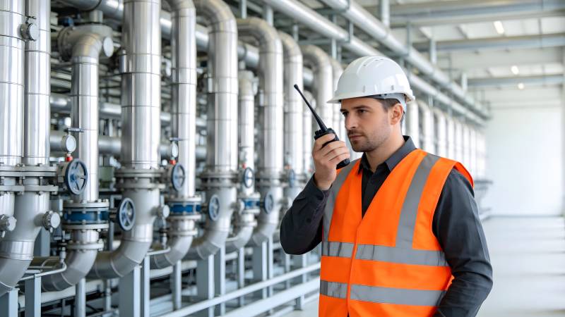 工厂巡检员通话中图片