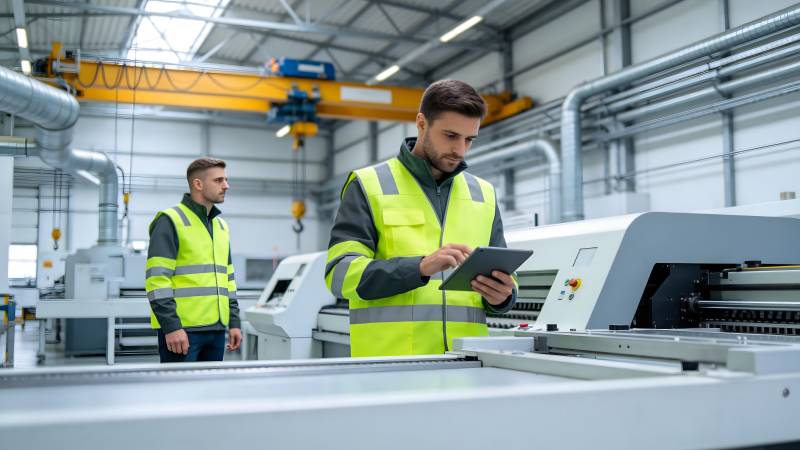 工厂工人检查设备图片