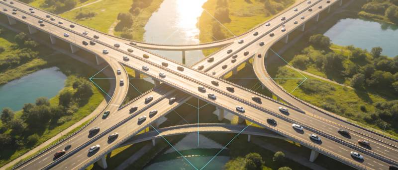 立交桥晨光美景图片