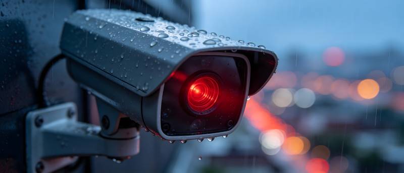 雨夜监控红灯闪烁图片