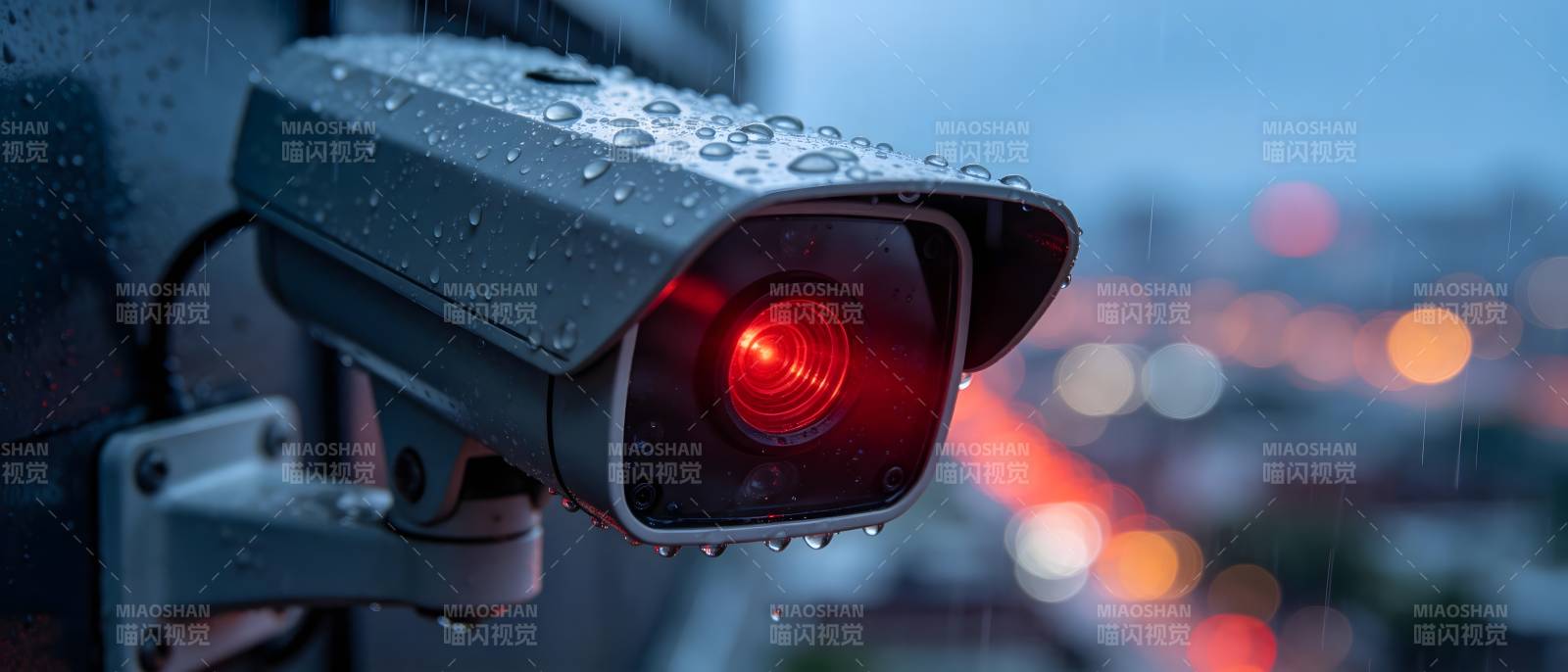 雨夜监控红灯闪烁图片