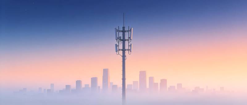 城市天际线与通信塔图片